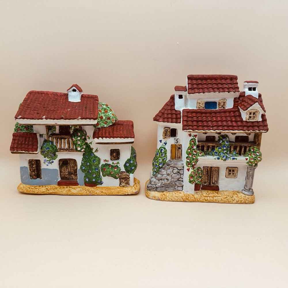 Vintage Grupexma Spanish Ceramic Casita Wall Plaques Set of 2 Spain Manises